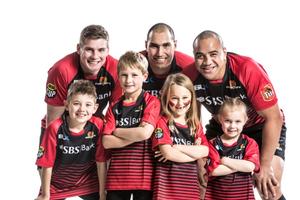 In the photo from left to right &#8211; Top: Colin Slade, Luke Katene, Nasi Manu. Bottom: Max Hill-Cattermole, Jimmy Luisetti, Martha Luisetti, Piper Hill-Cattermole. 